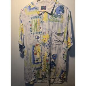 Vintage Jams World Hawaiian Shirt Mens XL Abstract Floral Aloha Tropical 80s